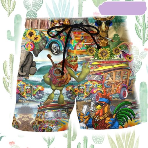 Hippie Animals Happy Together Beach Short, Gift for Holiday Summer
