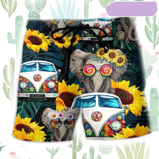 Hippie Elephant Wonderful Camping Beach Short, Gift for Holiday Summer