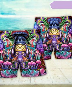 Hippie Mushroom And Skull Art Beach Short, Gift for Holiday Summer Hippie Mushroom And Skull Art Beach Short, Gift for Holiday Summer