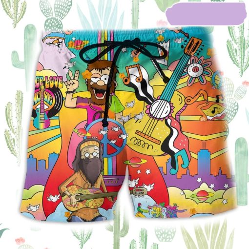Hippie Peace Music Life Beach Short, Gift for Holiday Summer