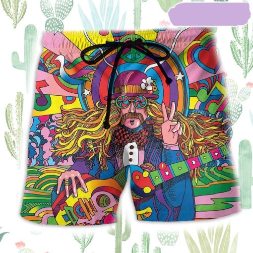 Hippie Rock Music Color Beach Short, Gift for Holiday Summer