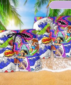 Hippie Shark And Girl Color Beach Short, Gift for Holiday Summer Hippie Shark And Girl Color Beach Short, Gift for Holiday Summer