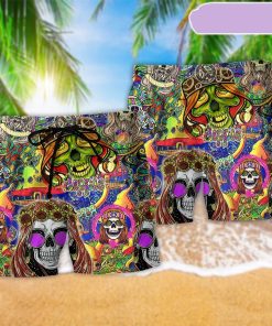 Hippie Skull Rock And Roll Beach Short, Gift for Holiday Summer Hippie Skull Rock And Roll Beach Short, Gift for Holiday Summer