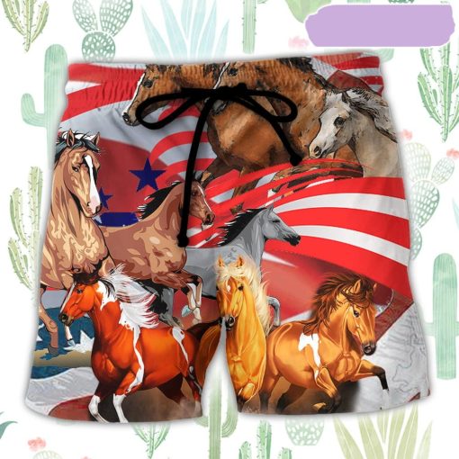 Horse Independence Day America Beach Short, Gift for Holiday Summer