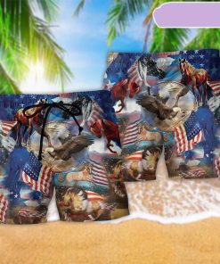 Horse Patriotic America Flag Beach Short, Gift for Holiday Summer