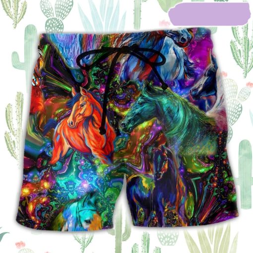 Horse Stunning Colorful Style Beach Short, Gift for Holiday Summer