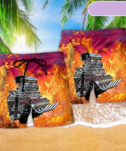 Hot Rod In Fire Beach Short, Gift for Holiday Summer
