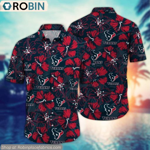 Houston Texans Hibiscus Tropical Pattern NFL Hawaiian Shirt