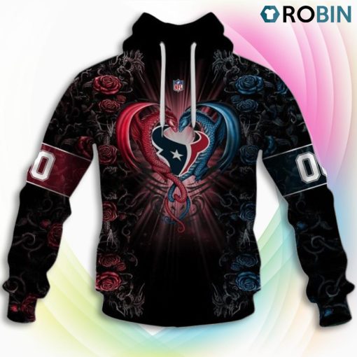 Houston Texans NFL Rose Dragon 3D Hoodie, Houston Texans Gear