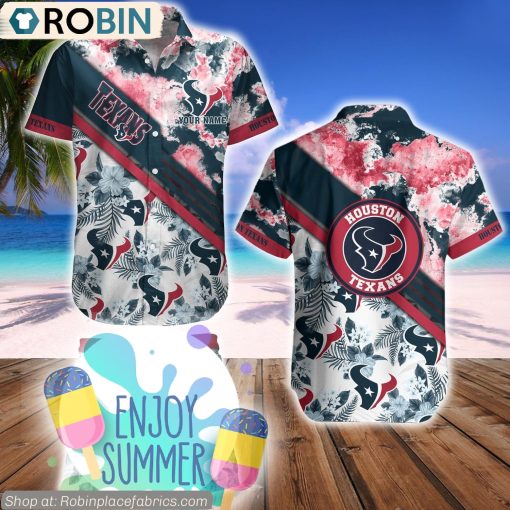 Houston Texans Watercolor Pattern Hibiscus Hawaiian Shirt