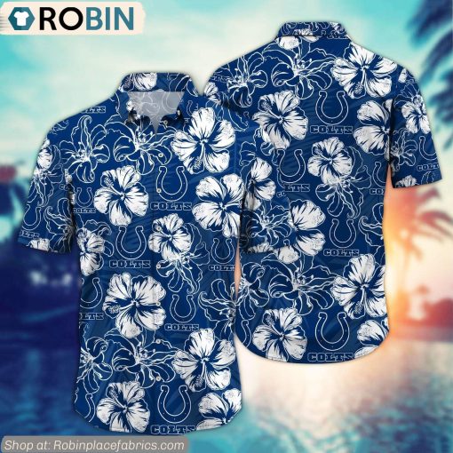 Indianapolis Colts Hibiscus Tropical Pattern NFL Hawaiian Shirt