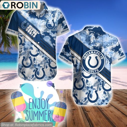 Indianapolis Colts Watercolor Pattern Hibiscus Hawaiian Shirt