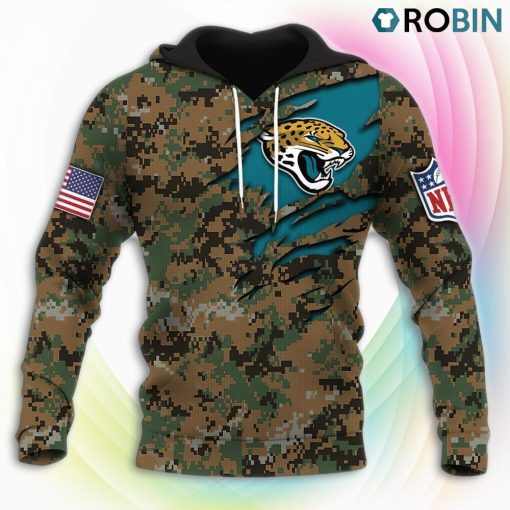 Jacksonville Jaguars NFL Honor US Marine Veterans 3D Hoodie, Jacksonville Jaguars Gear