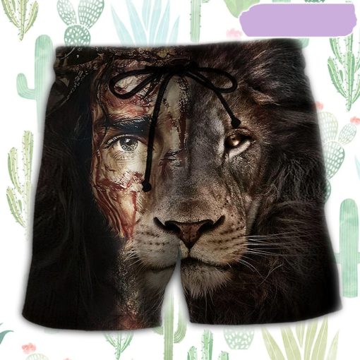 Jesus And Lion Beach Short, Gift for Holiday Summer