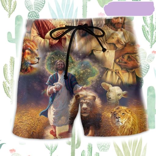Jesus Saves Animals Style Beach Short, Gift for Holiday Summer