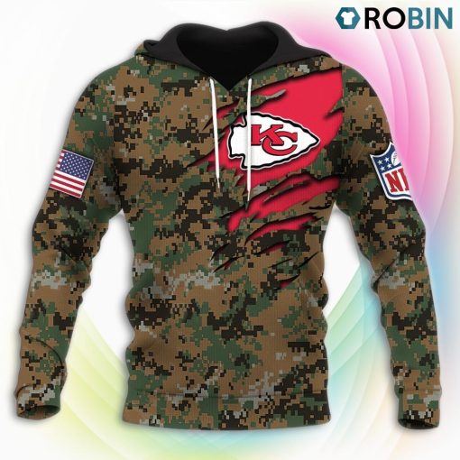 Kansas City Chiefs NFL Honor US Marine Veterans 3D Hoodie, Chiefs Fan Shirt for Sale
