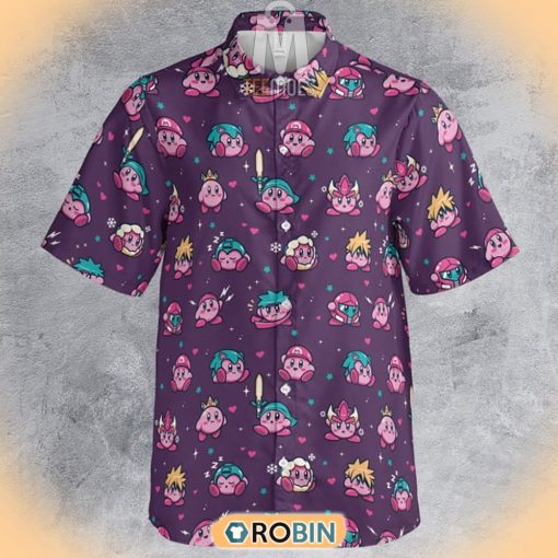 Kirby As Nintendo Game Characters Button Down Hawaiian Shirt