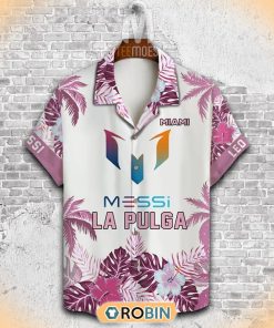 La Pulga Messi Goat Inter Miami Tropical Floral Hawaiian Shirt