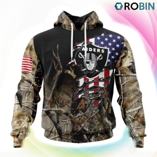 Las Vegas Raiders Hunting Camo US Flag Style 3D Hoodie, Las Vegas Raiders Gifts