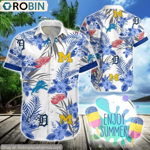 Light Blue Style Michigan Sports Hawaiian Shirt