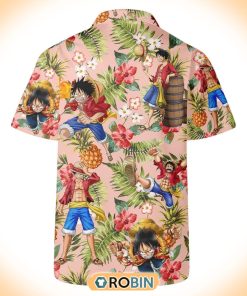 Light Pink Floral Luffy Summer Hawaiian Shirt Light Pink Floral Luffy Summer Hawaiian Shirt