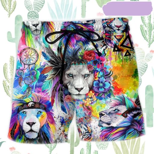 Lion Colorful Painting Cool Beach Short, Gift for Holiday Summer