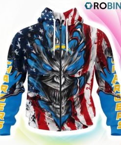 Los Angeles Chargers Demon Face Design 3D Hoodie, Los Angeles Chargers Merch