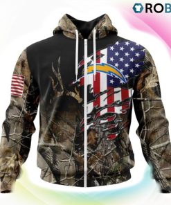 Los Angeles Chargers Hunting Camo US Flag Style 3D Hoodie, Chargers Unique Gifts