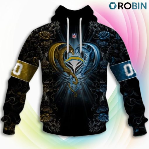 Los Angeles Chargers NFL Rose Dragon 3D Hoodie, Chargers Fan Shirt for Sale