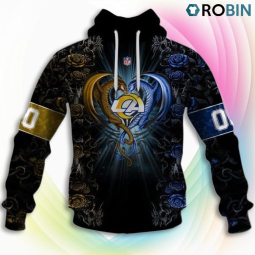 Los Angeles Rams NFL Rose Dragon 3D Hoodie, Rams Clothing