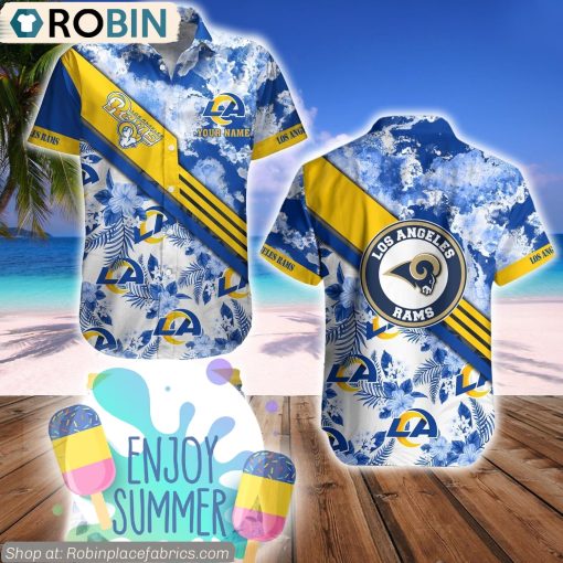 Los Angeles Rams Watercolor Pattern Hibiscus Hawaiian Shirt