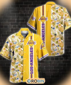 Los Angeles Sport Teams Haft Floral Tone Yellow Hawaiian Shirt