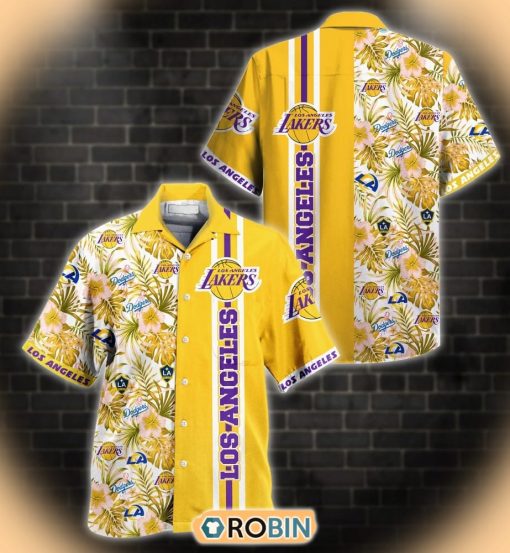 Los Angeles Sport Teams Haft Floral Tone Yellow Hawaiian Shirt