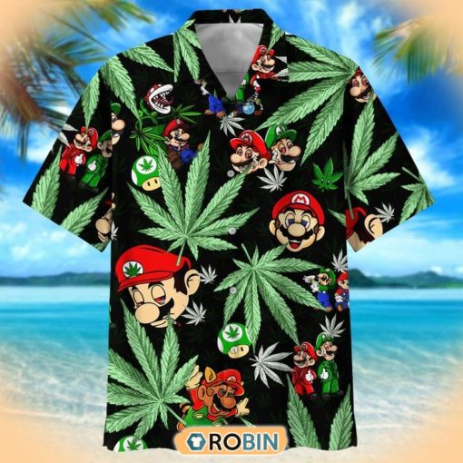 Mario Luigi Weed Pattern Adult Hawaiian Button Shirt