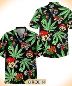 Mario Luigi Weed Pattern Adult Hawaiian Button Shirt Mario Luigi Weed Pattern Adult Hawaiian Button Shirt