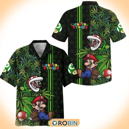Mario Weed Super Stoned Adult Hawaiian Button Shirt