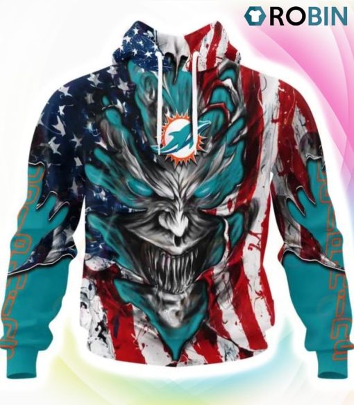 Miami Dolphins Demon Face Design 3D Hoodie, Miami Dolphins Unique Gifts