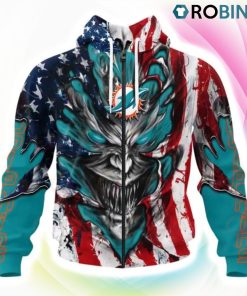 Miami Dolphins Demon Face Design 3D Hoodie, Miami Dolphins Unique Gifts