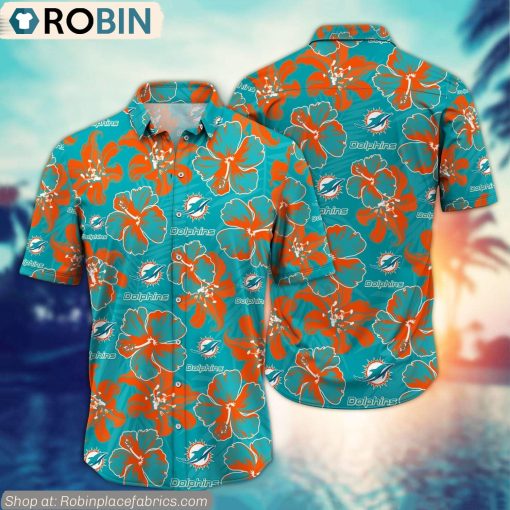 Miami Dolphins Hibiscus Tropical Pattern NFL Hawaiian Shirt