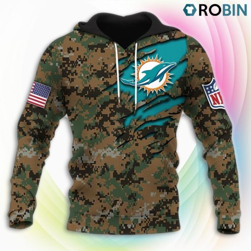 Miami Dolphins NFL Honor US Marine Veterans 3D Hoodie, Miami Dolphins Clothing