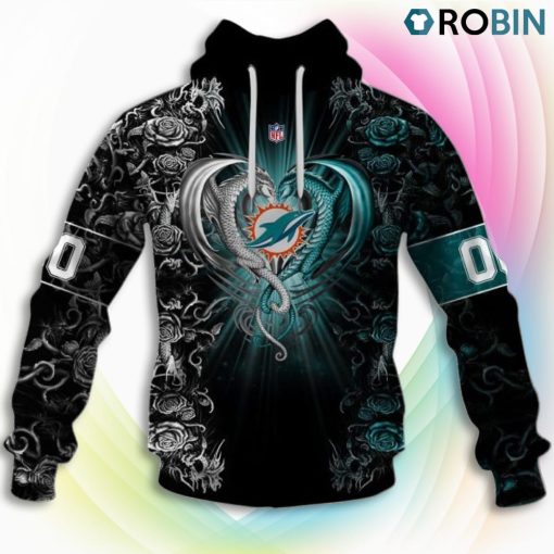 Miami Dolphins NFL Rose Dragon 3D Hoodie, Dolphins Gifts for Fans