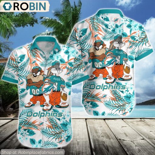 Miami Dolphins Taz And Bugs NFL Teams Hawaiian Shirt