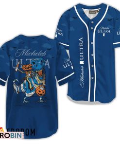Michelob ULTRA Blue Halloween Dinosaur Baseball Jersey Shirt Style