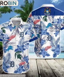 Michigan State Spartans, Detroit Tigers, Lions, Red Wing Hawaiian Shirt Michigan State Spartans, Detroit Tigers, Lions, Red Wing Hawaiian Shirt