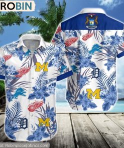 Michigan Wolverines, Detroit Tigers, Lions, Red Wings Hawaiian Shirt