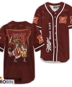 Miller High Life Red Halloween Dinosaur Baseball Jersey Shirt Style