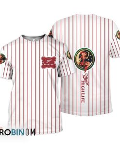 Miller High Life White Vertical Striped 3D All Over Printed T-Shirt