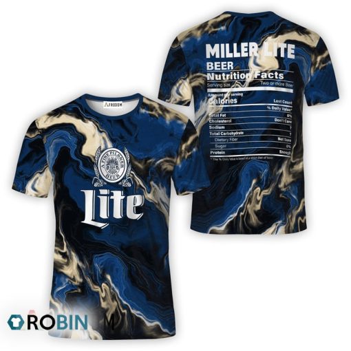 Miller Lite Blue Abstract Liquid Marble All Over Printed T-Shirt