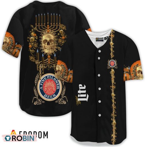 Miller Lite Golden Skull And Pumpkin Baseball Jersey Shirt Style
