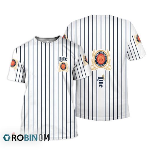 Miller Lite White Vertical Striped 3D All Over Printed T-Shirt